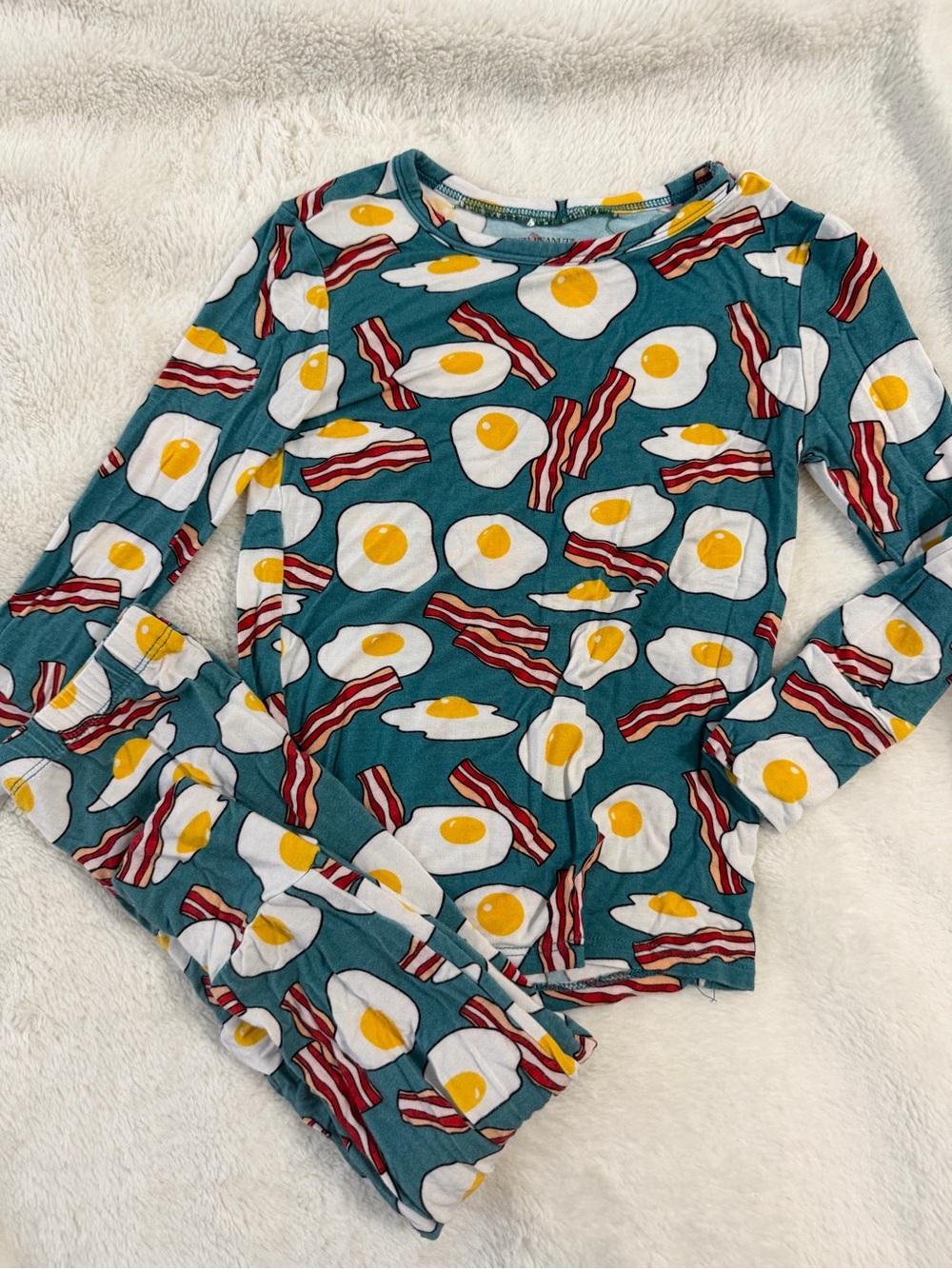 Posh Peanut Teal Breakfast Print Pajama Set with Eggs & Bacon 3/4T